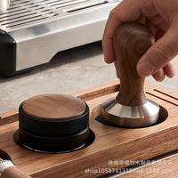 Walnut Coffee Tamper Storage Board with 8-Shape Distributor and Portafilter Holder Set