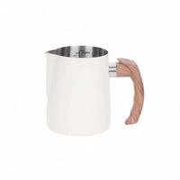 Latte Art Jug with Wooden Handle Easy to Clean Stainless Steel Milk Steaming Pitcher Great Gift Idea Stainless Steel Steaming Pitcher for Home Kitchen