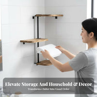 Three-Tier Corner Shelving Single Rustic Design Corner Mounting Storage-Areasaving Storage Rack for Homeowners, Students, Bathroom, Small Areas