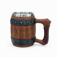 Barrel Beer Stein Rivet Details Wood-Grain Mug Easy to Clean