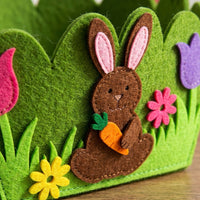 Felt Easter Basket with Handle, 3D Bunny Rabbit Design Egg Hunt Bag, Reusable Spring Gift Tote for Kids Party Favours and Decorations