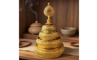 Gilded Tiered Mandala Plate Copper-Alloy Mandala Offering Plate Multi-Tier Ritual Object Ornate for Buddhist Practitioners, Display
