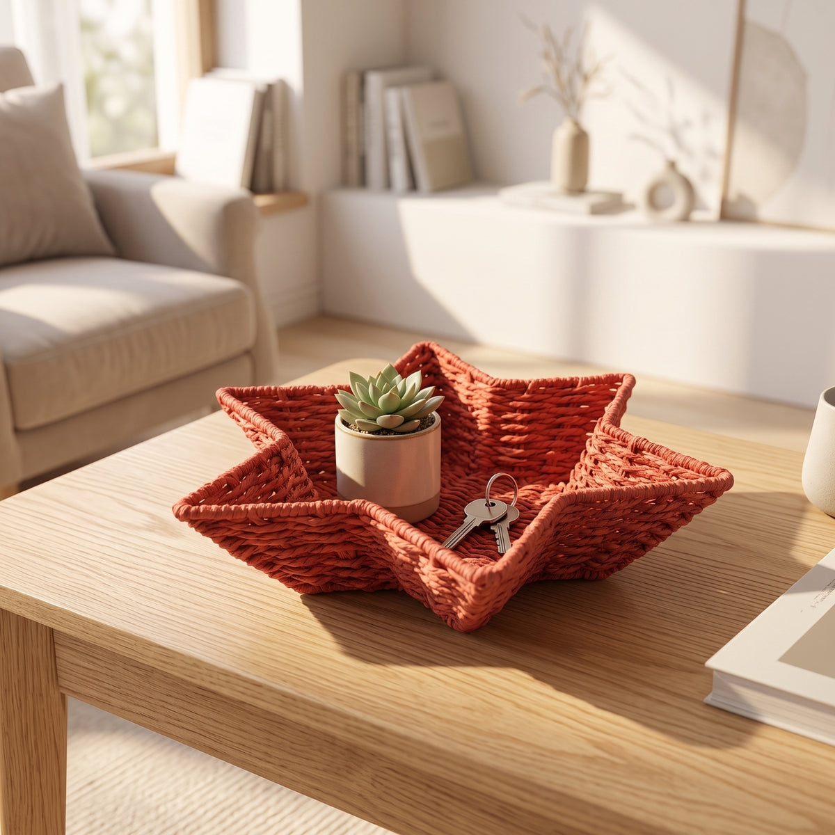 Handwoven Star-Shaped Tray | Paper Rope Basket, for Coffee Table