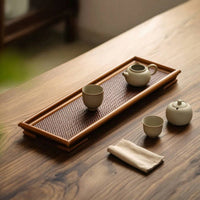 Bamboo Tea Tray Natural Bamboo Tray with Woven Surface Shallow Sturdy for Hosts, Tabletop Organization