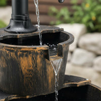 Wood Barrel Fountain Rustic Design Water Feature Easy Assembly for Yard, Patio