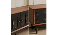 Solid Wood TV Cabinet Vintage TV Stand Striped Media Console Low-Slung for Homeowners