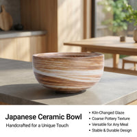 Japanese Ceramic Rice Bowl, Rusted Glaze, 12-12.9cm
