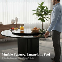 7 Pieces Round Pedestal Table with 6 Chairs Luxury design Dining Set Marble Pattern Top Household Furniture for Homeowners, Villa, Kitchen, Living Room