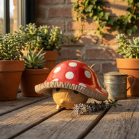 Hedgehog Under Toadstool Cap Spotted Toadstool Hedgehog Figurine Textured