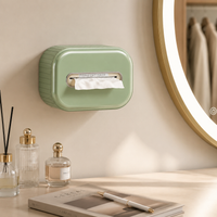 Wall Mounted Tissue Box Holder Square, Modern Minimalist Pull Out Tissue Dispenser, PET Spring Loaded for Bathroom & Kitchen