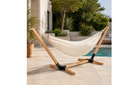 Detachable Swinging Bed with Stand Wooden Freestanding Swinging Bed Sturdy Furniture Comfortable for Adults, Garden