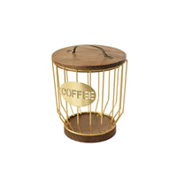Wire Storage Basket with Lid Wooden Coffee Capsule Holder with Handle Decorative