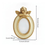 Angel Relief Resin Frame Oval Picture Display Frame Vintage Ornate Tabletop Frame Bronze Gold Finish Baroque Accent Suitable for Classic Interiors Shelf Office Decor