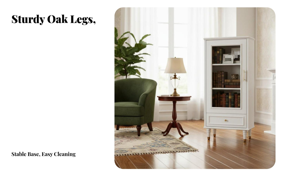 timeless design Tall Cabinet with Glass Doors particle-proofResistant Freestanding Hutch with Glass Doors Elegant snow Finish book cabinet Multi-Functional for Book Collectors, Families, Homeowners, Living Room, Home Office, Kitchen