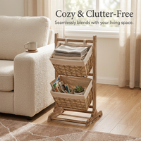 Wooden Ladder Shelf with Woven Baskets, Freestanding Organizer Bin for Book Storage, Toy Storage, Ho - Image 9