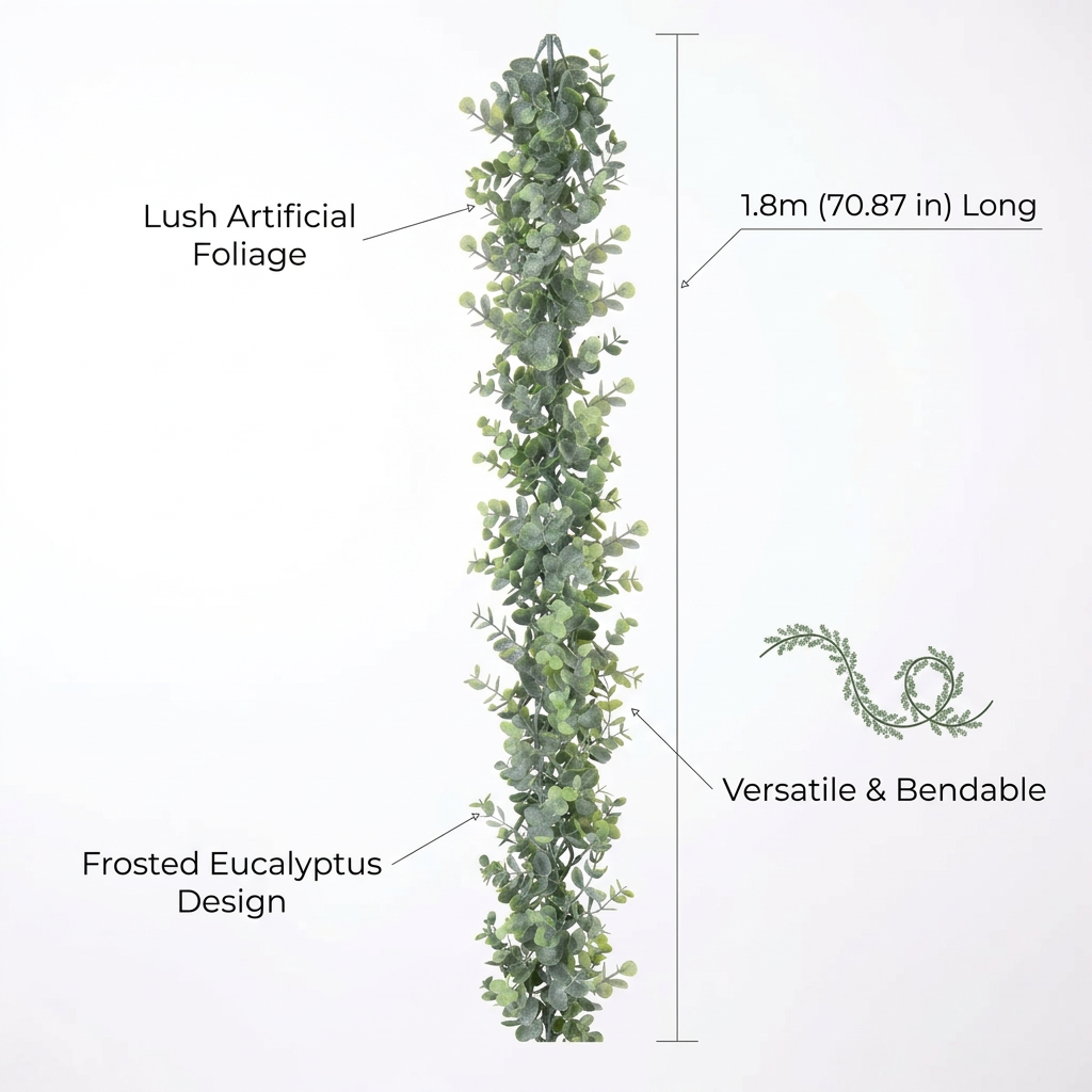 Trailing Faux Eucalyptus Garland, Artificial Eucalyptus Garland Greenery, Artificial Eucalyptus Garland 1.8m, Greenery Vines Realistic Leaves