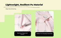 PU leather crossbody, multi-compartment.