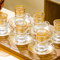 Foil Embossed Glass Coffee Cup with Lid (6-Piece Set)