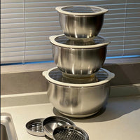 Stainless Steel Bowl Set with 3 Graters, Non-Slip Silicone Base Mixing Bowl for Meal Prep, Serving Bowl with Transparent Lid for Home Cooking