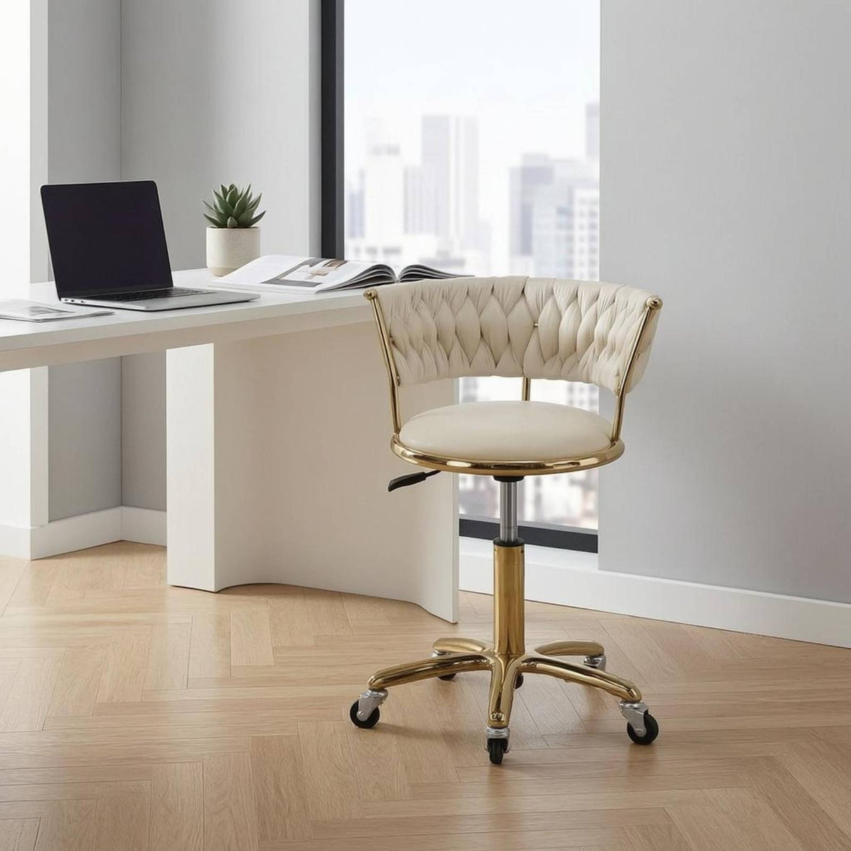 Tufted Swivel Chair Padded Tufted Office Chair Cushioned Seating Adjustable height