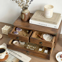 Retro Wooden Desk Organizer with 3 Drawers for Office Supplies