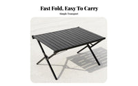 Slatted Roll-Top Table Secure Locking Mechanism Portable Dining Set for Families