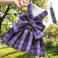 Dog Harness and Leash Set with Cat Harness and Leash, Deep Violet Plaid Polyester Dress for Small Medium Dogs Cats, Non-Retractable Leash Set