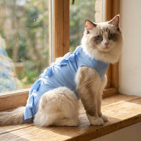 Cat Recovery Suit with Adjustable Tie Straps, Round Neck Post Surgery Abdominal Protector, Anti Licking Cat Belly Protector for Daily Outdoor Use
