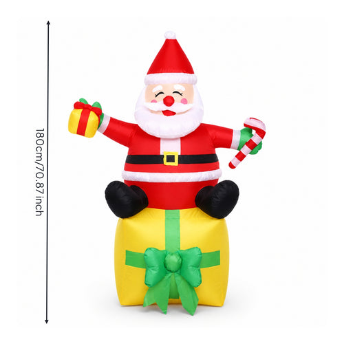 Santa Father Christmas with Candy Cane Inflate Inflatable Santa with Candy Cane Yard Decoration Festive Lighted for Homeowners
