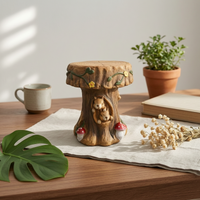Animal Themed Stool Weathered Look Squirrel Carved Stool Hand Painted Outdoor Decor for Courtyard, Park