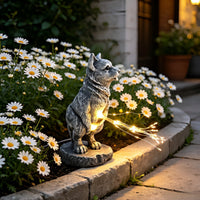 Lighted Dog Statue Gray Finish Yard Ornament LED Lights Garden Decor for Patio
