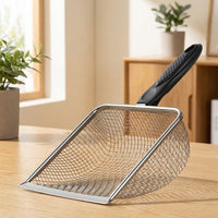 Cat Sifter with Stainless Steel Handle and Grip, Shallow Scooper for Waste, Fine Mesh Scooper for Daily Cleaning