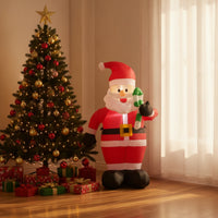 Santa with Candy Cane Upright Inflatable Santa with Candy Cane Yard Decoration Standing Holiday Decor Easy Setup