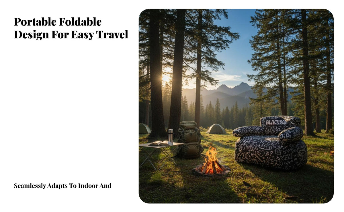 Foldable Printed Blow-up Couch Fast Inflation Inflatable Lounger Comfortable Air Sofa Long-Lasting for Festival-Goers, Travelers, Camping, Music Festivals, Picnics, Traveling