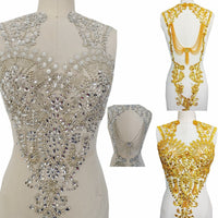 Shiny Silver and Gold Handmade Heavy Beaded Embroidery Rhinestone Applique Patch for Crafts