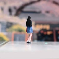 1/64 Scale Girl Figurine 3D Printed Plaid Skirt Girl Miniature Resin Material