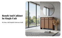 Walnut Color footwear storage single piece with Bench Multi-Functional Entryway Cabinet with Doors paded Seat Household Furniture Stable Construction for Families, homeowners, Adults, Hallway, Mudroom, Living Room, Bedroom