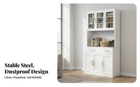Dust-Proof Steel Bookcase with Doors Large Capacity Metal Bookshelf with Drawers Long-Lasting Construction Unrestricted Standing Storage Hutch Adjustable Shelves for Students, Book Lovers, Homeowners, Living Room, Home Office, Bedroom