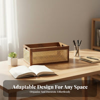 Wood Frame Woven container Japanese and design Wood Frame Woven Crate Handwoven adaptable for Office Workers, Students, Bathroom