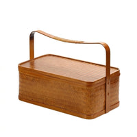 Woven Basket with Handle Handmade Bamboo Storage Basket Portable Woven Bamboo Container with Lid for Tea Service