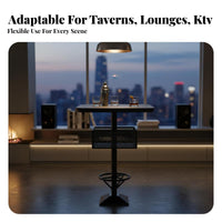 Urban Loft design Round Bar Table and Stools With Footrest Pub Seating scuffResistant Counter Stool sturdyDuty Construction for Restaurant Owners, Cafe Proprietors, Interior Designers, Home Kitchen, Dining Room, Small Spaces, Patio