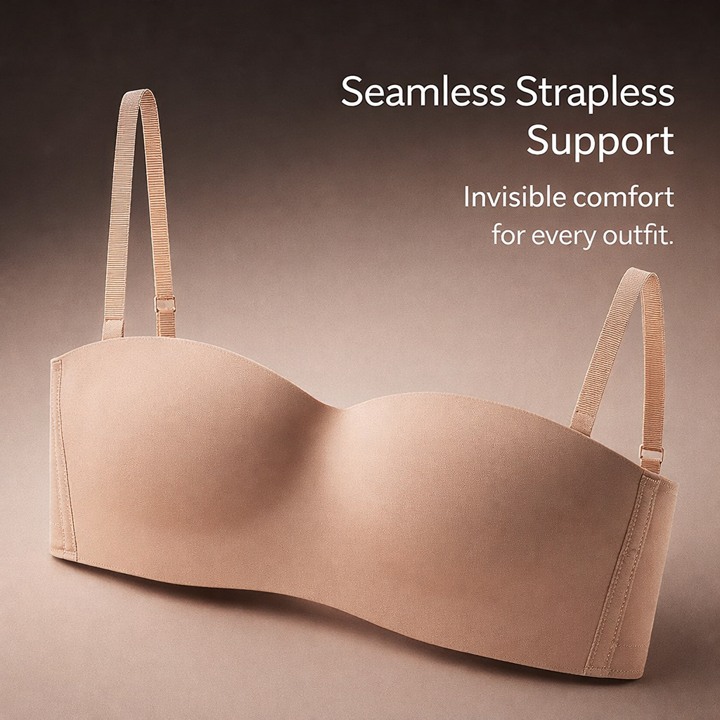Strapless Bras for Women with Detachable Convertible Straps, Non-Slip Push Up for Backless Dress, Invisible Lightly Padded Support