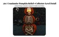Spooky Skeleton Pumpkin Statue | Distressed Vintage Look, Halloween Tabletop Ornament with Light-up Eyes, Compact Freestanding Design, for Entryway