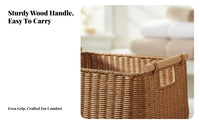 Wickerdesign Bin with Wood Handles Large Capacity Woven Basket with Handles