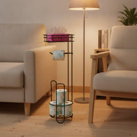 Toilet Roll Stand with Basket Floor-Standing Freestanding Bathroom Tissue Holder