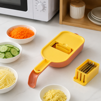 Vegetable slicer stainless steel blades, mandoline vegetable slicer with 5 blades, onion chopper with container, 10.5x29.5cm for salads