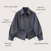 Long Sleeve Tops for Women with Pleated Design for Autumn, Premium Blouses for Capsule Wardrobe, Princess Shirts for Office Wear