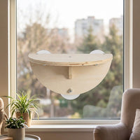 Cat Hammock Window Perch with Suction Cup Cat Bed, Solid Wood Half Oval Swing for Indoor Sunbathing Viewing, Simple Style Non-Foldable Design