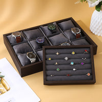 Vintage Walnut Jewelry Organizer Tray with Velvet Lining