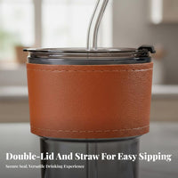 Heat-Resistant Glass Tumbler with Straw and Lid Stylish Design Glass Cup with Lid and Straw Portable for Students, Adults, Home, Travel, Car
